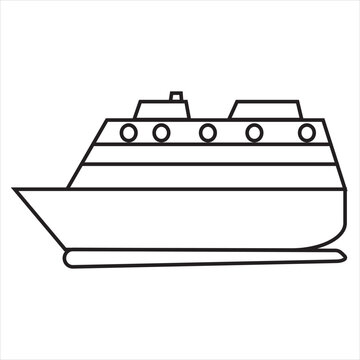 Vector, Image of cruise ship, Black and white color, with transparent background