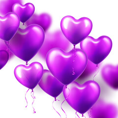 Fototapeta na wymiar Valentine's Day background with violet heart balloons. Wedding invitation card template, love banner. Mother's Day greeting cards. Beautiful romantic banner. Vector illustration