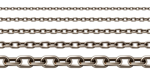 Realistic brown metal chain with old rusty links isolated on white background. Heavy steel chain for industrial use. Vector illustration