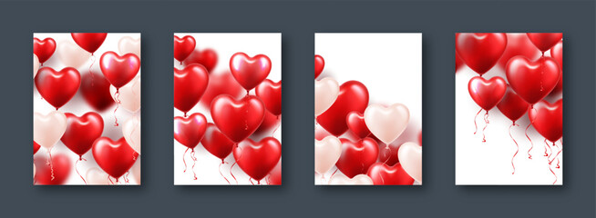 Valentine's Day banners with red heart balloons. Wedding invitation card template, love background. Mother's Day greeting cards. Beautiful romantic banner. Vector illustration
