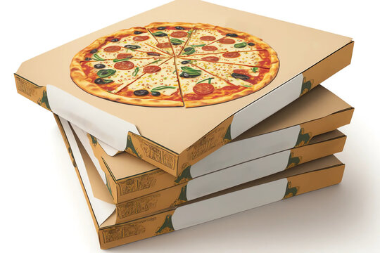 stack of unopened pizza boxes