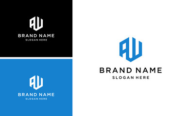 letter AW logo geometric hexagon shape vector template