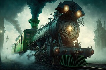 Obraz premium The Fabled Realm of the Flying Steam-Train Generative AI