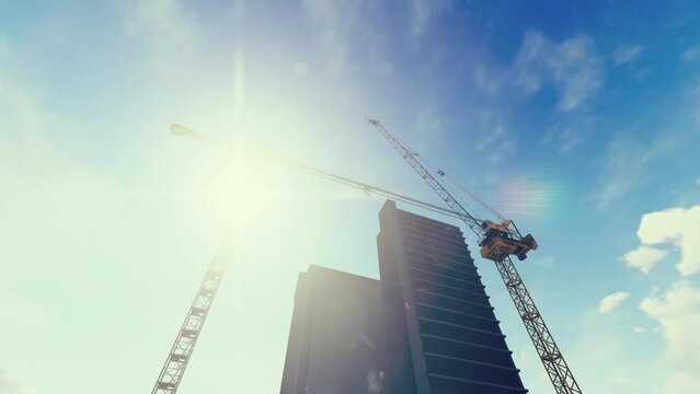 Construction Site With Tower Cranes 3D Video Animation