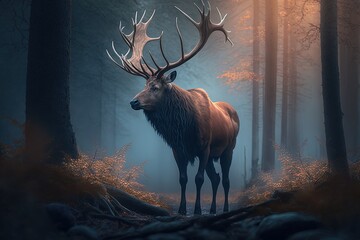 Unearthly Ambiance of the Forest: Discovering a Supernatural Fantasy Elk Generative AI