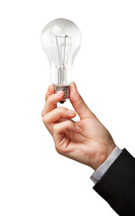 Closeup of Businessperson Holding a Light Bulb