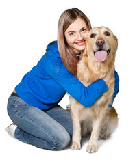 Portrait of  beautiful woman with  dog on background