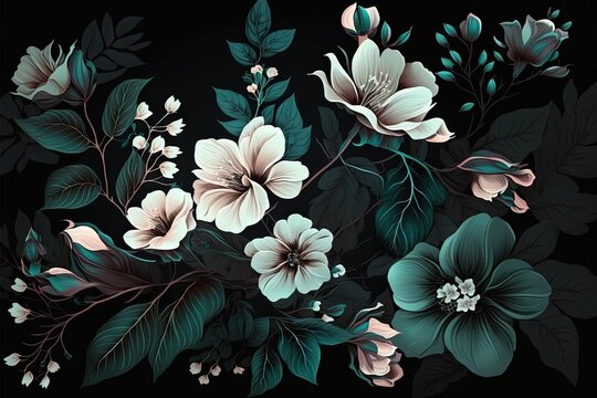 A beautiful pattern of spring flowers on a floral background, Generative AI