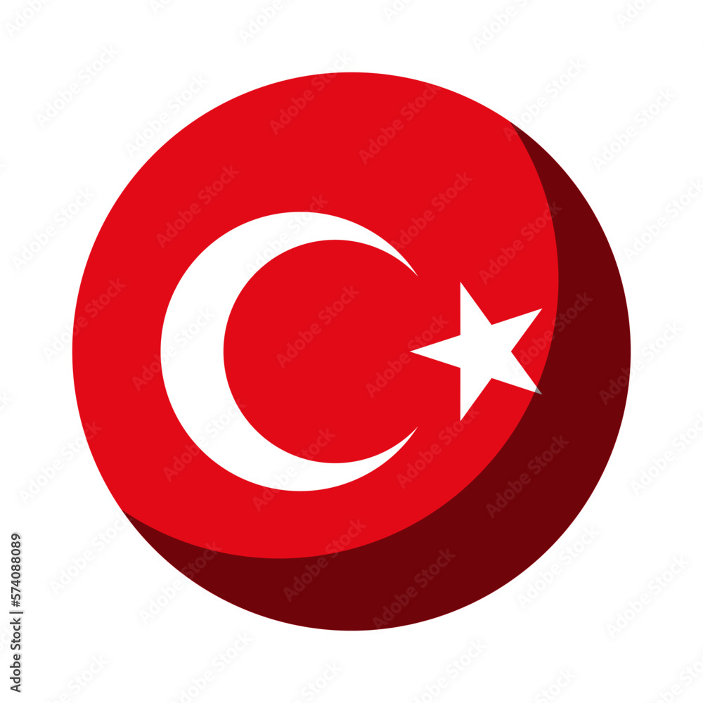 Poster turkey flag round circle badge button or sticker icon with 3d shadow effect. vector image.