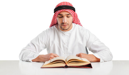 Arabian muslim man reading Quran