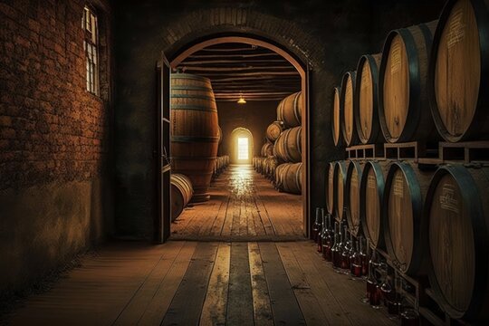 Interior of the alcohol cask room as a digital illustration (Generative AI)
