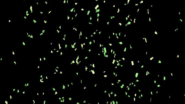 green confetti rain launched from a cannon slowly falling - separated alpha channel - 4k