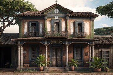 Fototapeta na wymiar Illustration of an old and historical Brazilian home - Concept - Created with Generative ai