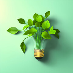 light bulb with green leaves,Generative IA