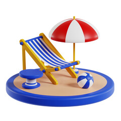 Beach chair 3d travel and holiday illustration