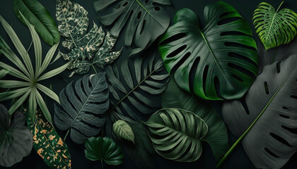 Variety of tropical plants, 3D rendered, Generative AI