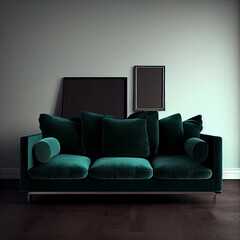 Modern minimalist a velvet couch. Mock-up
