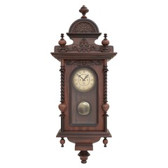 Vintage wooden clock isolated on white background. 3D illustration