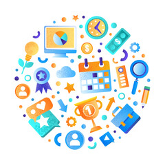 Business seamless pattern of round shape. Business, finance and marketing objects vector