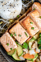 grilled salmon steak with vegetables