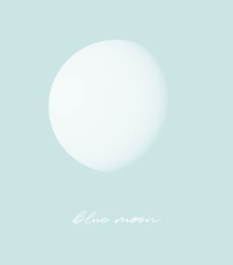Blue Moon. Simple Vector Illustration with Simple Full Moon on Pastle Blue Background. Minimalist Pastel Color Galaxy Print Ideal for Kids Room Decoration, Wall Art.