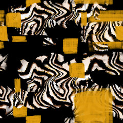 Seamless abstract animal print, watercolor brush effect with zebra and tiger skin, zebra and tiger fur