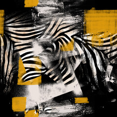 Seamless abstract animal print, watercolor brush effect with zebra and tiger skin, zebra and tiger fur - obrazy, fototapety, plakaty