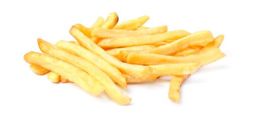Delicious fresh french fries on white background