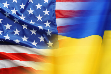 National flags of Ukraine and USA symbolizing partnership between countries