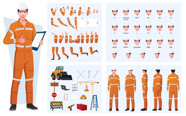 Engineer, Worker Character Creation and Animation Pack, Man Wearing Overalls with tools, Equipment, Mouth Animation and Lip Sync