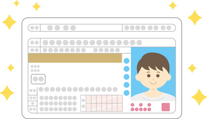 若い男性の、普通自動車免許証（ゴールド免許証）のイラスト