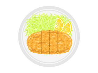 皿に盛り付けられた、トンカツのイラスト