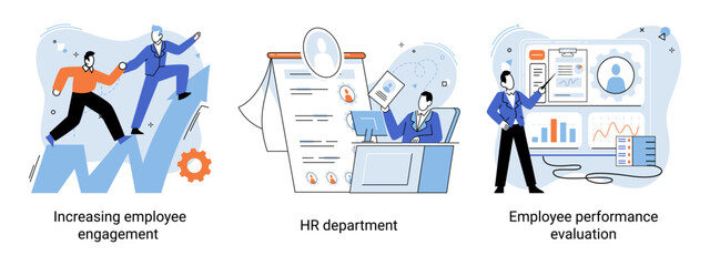 Business concepts human resourses department, increasing employee engagement, worker performance evaluation. Personal staff training for business development, motivation for evolution of initiative
