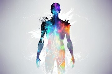 Plakat Silhouette of human astral human body concept image for near death experience, spirituality, and meditation - AI Generated