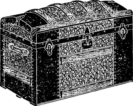 Decorative Steamer Trunk Travel Luggage Vintage Engraving Isolated