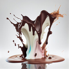 Fototapeta na wymiar Splash of white and dark chocolate mix 