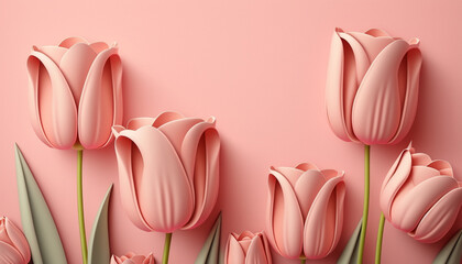 Pink background, Pink tulips flower, Generative AI