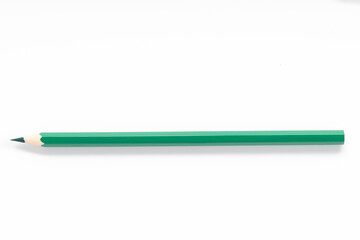 Closeup view of green pencils on white background
