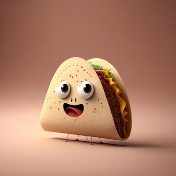 Cute Cartoon Taco Character (Created with Generative AI)