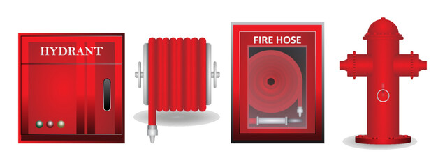 illustration of fire hydrant set with red 

pipes isolated