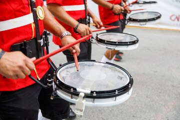 02.04.2023 Dominican Republic Punta Cana Annual Carnaval. Musicians, drummers.