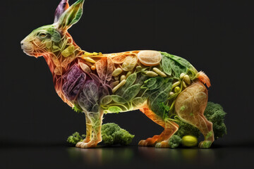 Meat made of plants on dark background (AI Generated).