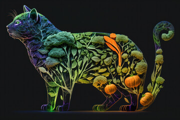 Meat made of plants on dark background (AI Generated).