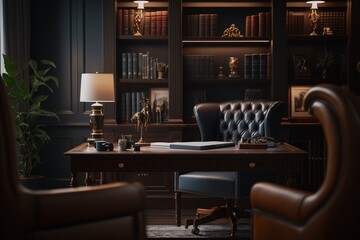Luxurious home office full of books ai generative