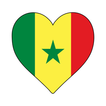 Senegal Heart Shape Flag. Love Senegal. Visit Senegal. Western Africa. African Union. Vector Illustration Graphic Design.