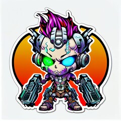 cute cyborg baby villain, sticker style, vivid colors, contour isolated background