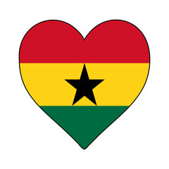 Ghana Heart Shape Flag. Love Ghana. Visit Ghana. Western Africa African Union. Vector Illustration Graphic Design.