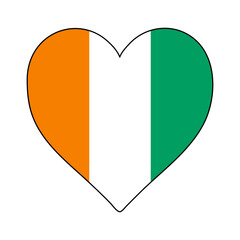 Ivory Coast Heart Shape Flag. Love Ivory Coast. Visit Ivory Coast. Western Africa. African Union. Vector Illustration Graphic Design.