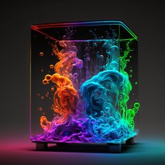 A Cube Neon Smoke Time Travel Door Rainbow Vortex to other dimension colorful gateway wormhole for warping portal to futuristic universe cyber space Postproducted generative AI digital illustration.