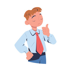 Businessman doing thumbs up gesture. Positive young man character cartoon vector illustration